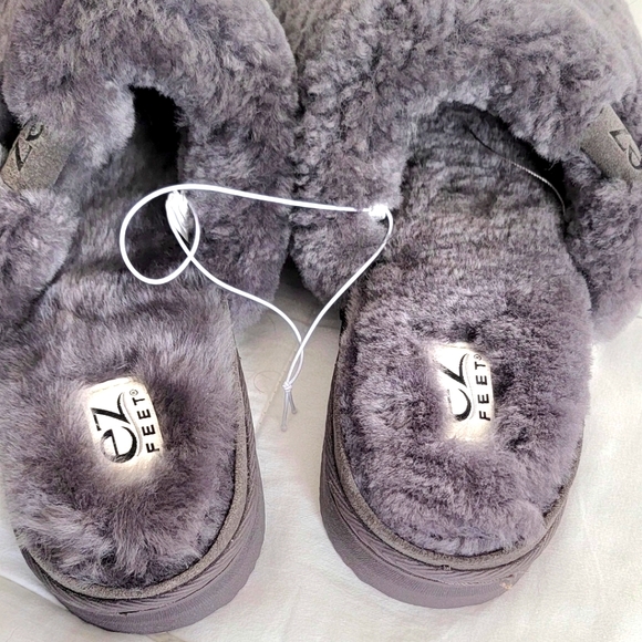 EZ FEET by Dearform Shearling Sheepskin Slide Slippers NEW GRAY 8 9 - Picture 2 of 5